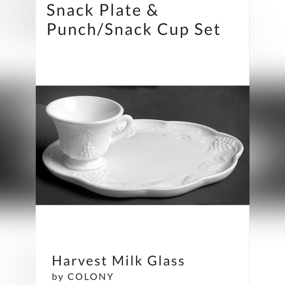 (2pc) Set "Harvest Milk Glass" Bright White Plate/Tray & Cup by Colony - Picture 12 of 12